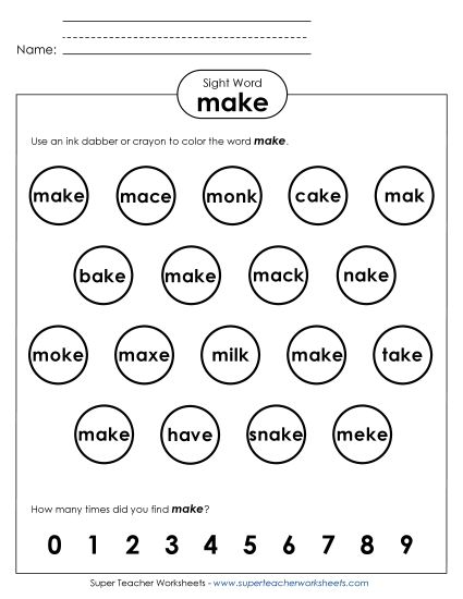 Dab or Color: Make (Printable PDF Worksheet)