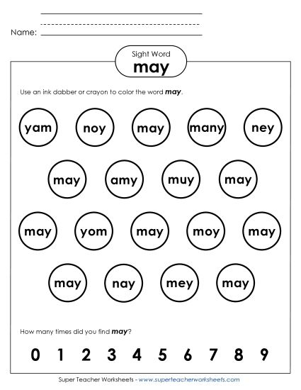 Dab or Color: May (Printable PDF Worksheet)