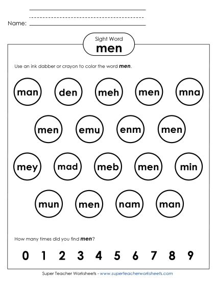 Dab or Color: Men (Printable PDF Worksheet)