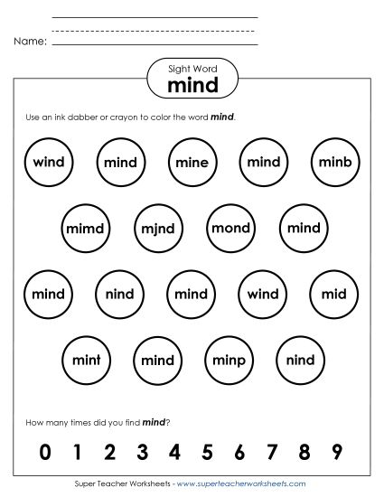 Dab or Color: Mind (Printable PDF Worksheet)