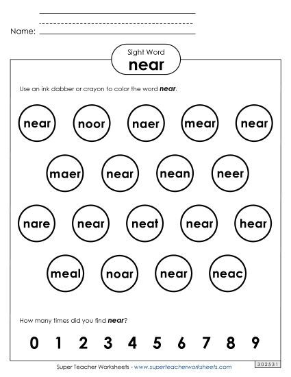 Dab or Color: Near (Printable PDF Worksheet)