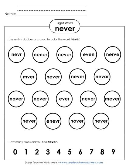 Dab or Color: Never (Printable PDF Worksheet)