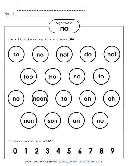 Dab or Color: No (Printable PDF Worksheet)