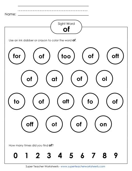 Dab or Color: Of (Printable PDF Worksheet)