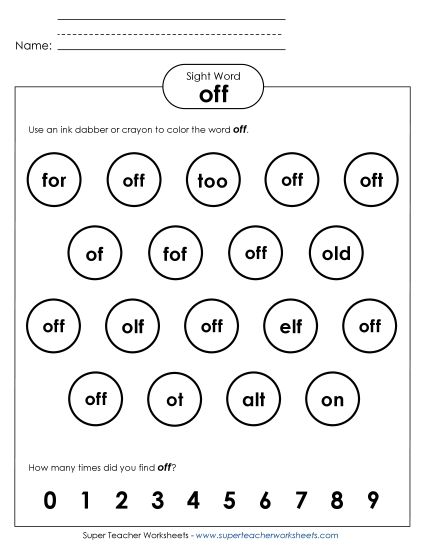 Dab or Color: Off (Printable PDF Worksheet)
