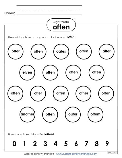 Dab or Color: Often (Printable PDF Worksheet)