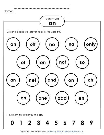 Dab or Color: On (Printable PDF Worksheet)