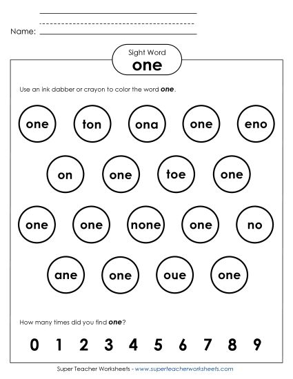 Dab or Color: One (Printable PDF Worksheet)