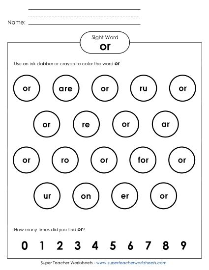 Dab or Color: Or (Printable PDF Worksheet)