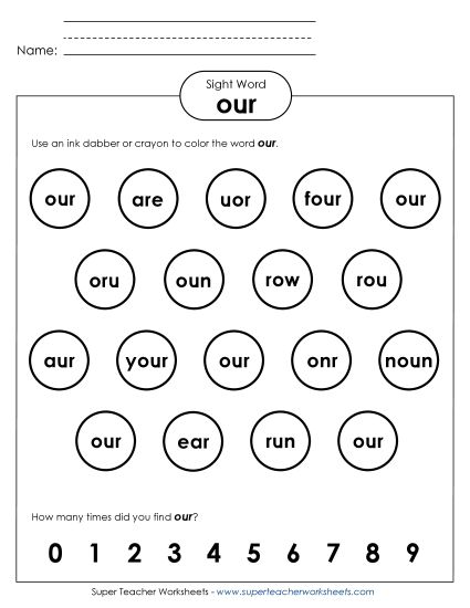 Dab or Color: Our (Printable PDF Worksheet)