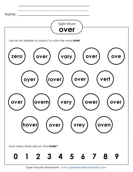 Dab or Color: Over (Printable PDF Worksheet)