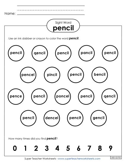 Dab or Color: Pencil (Printable PDF Worksheet)