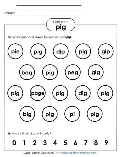 Dab or Color: Pig (Printable PDF Worksheet)