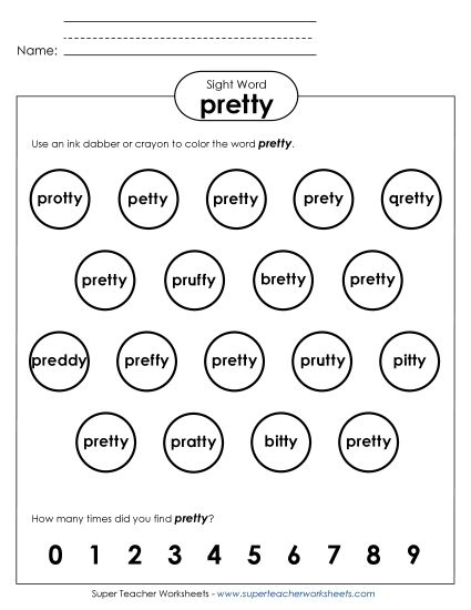 Dab or Color: Pretty (Printable PDF Worksheet)
