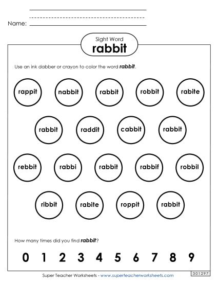 Dab or Color: Rabbit (Printable PDF Worksheet)