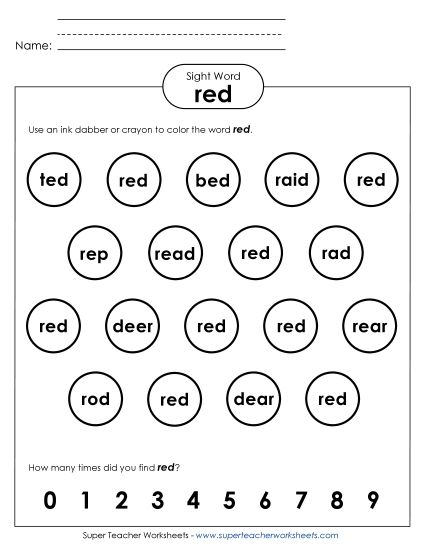 Dab or Color: Red (Printable PDF Worksheet)