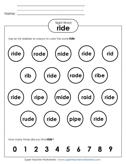 Dab or Color: Ride (Printable PDF Worksheet)