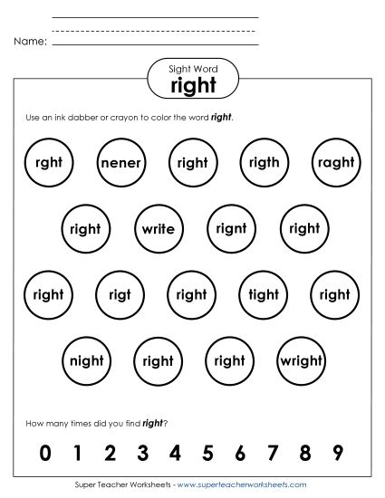 Dab or Color: Right (Printable PDF Worksheet)