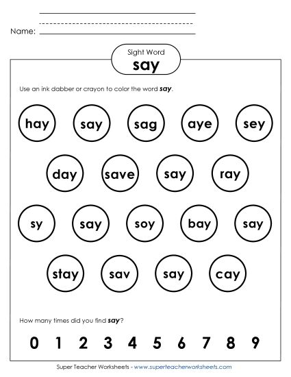 Dab or Color: Say (Printable PDF Worksheet)
