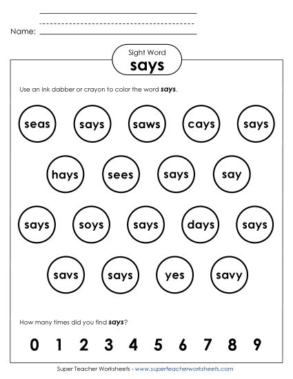 Dab or Color: Says (Printable PDF Worksheet)