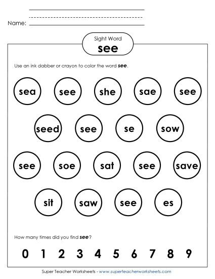 Dab or Color: See (Printable PDF Worksheet)
