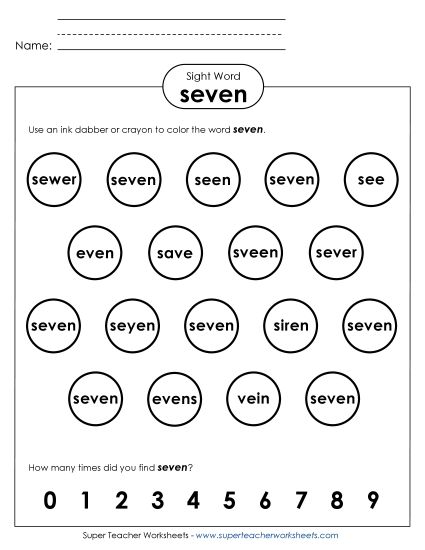 Dab or Color: Seven (Printable PDF Worksheet)