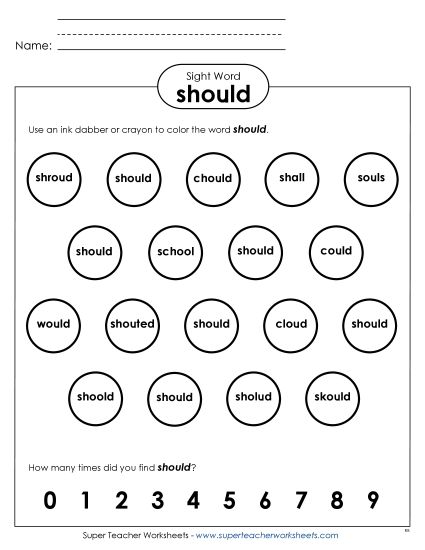 Dab or Color: Should (Printable PDF Worksheet)