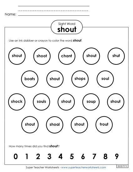 Dab or Color: Shout (Printable PDF Worksheet)