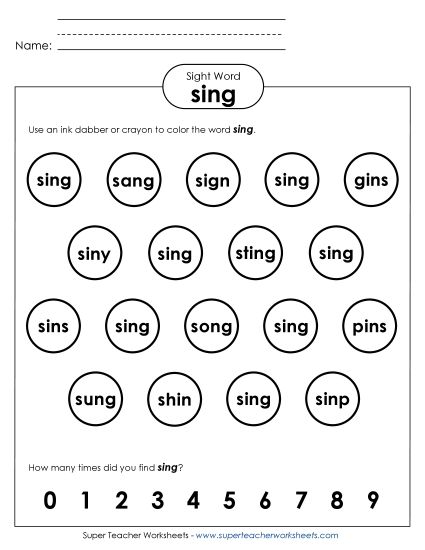 Dab or Color: Sing (Printable PDF Worksheet)