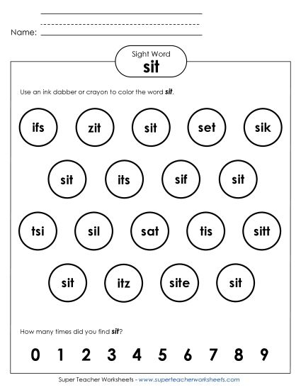 Dab or Color: Sit (Printable PDF Worksheet)