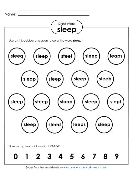 Dab or Color: Sleep (Printable PDF Worksheet)