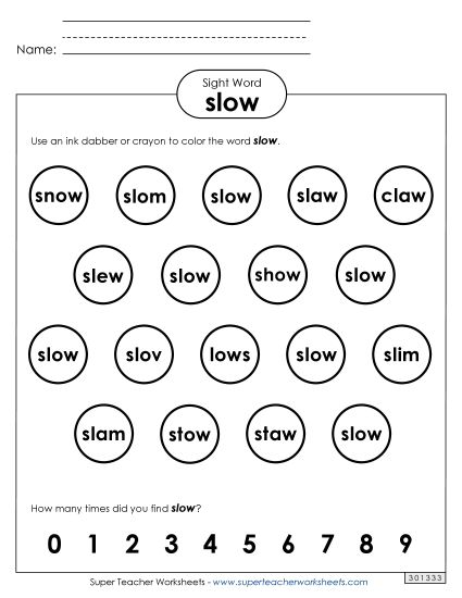 Dab or Color: Slow (Printable PDF Worksheet)