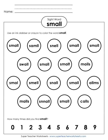 Dab or Color: Small (Printable PDF Worksheet)