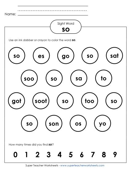 Dab or Color: So (Printable PDF Worksheet)