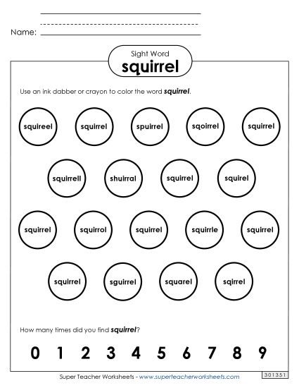 Dab or Color: Squirrel (Printable PDF Worksheet)