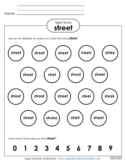 Dab or Color: Street (Printable PDF Worksheet)