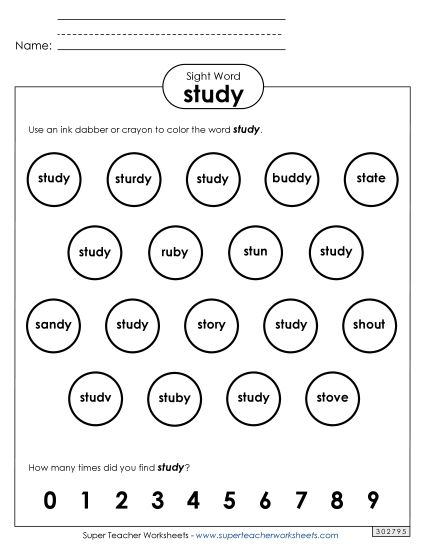 Dab or Color: Study (Printable PDF Worksheet)