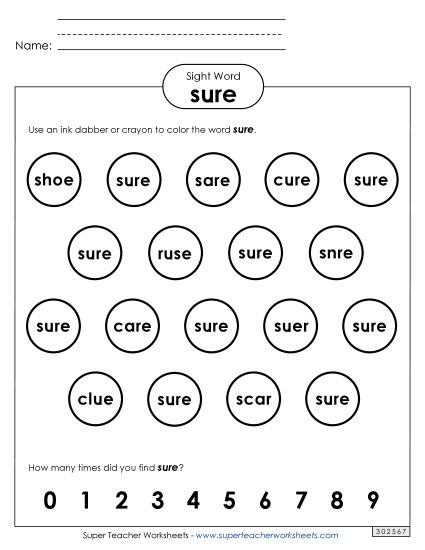 Dab or Color: Sure (Printable PDF Worksheet)
