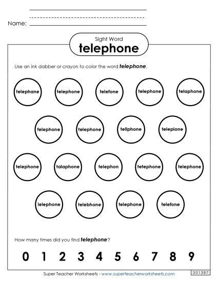 Dab or Color: Telephone (Printable PDF Worksheet)