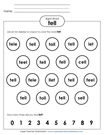 Dab or Color: Tell (Printable PDF Worksheet)