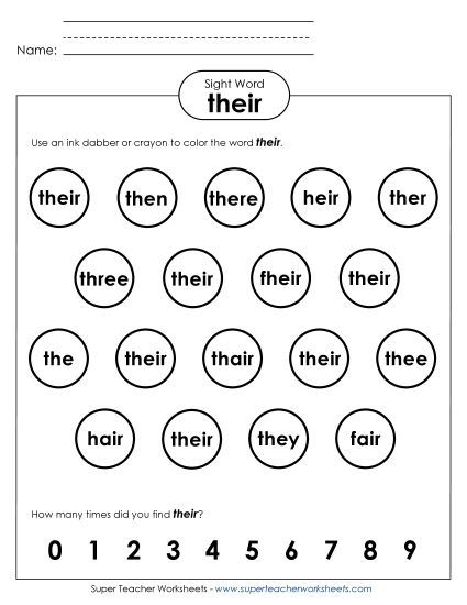 Dab or Color: Their (Printable PDF Worksheet)