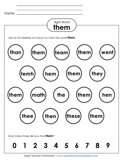 Dab or Color: Them (Printable PDF Worksheet)