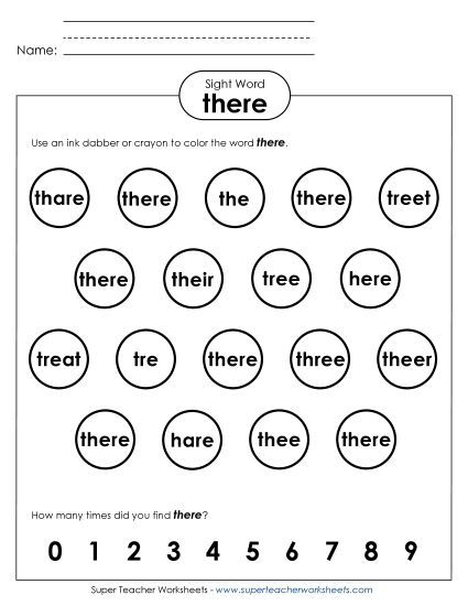 Dab or Color: There (Printable PDF Worksheet)