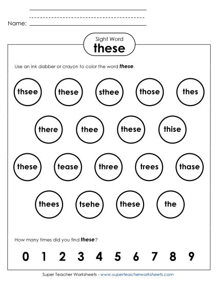 Dab or Color: These (Printable PDF Worksheet)