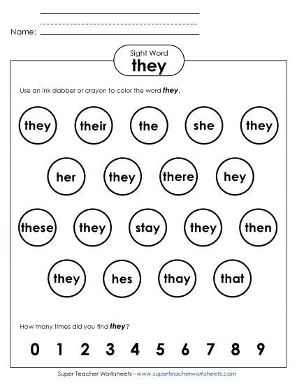 Dab or Color: They (Printable PDF Worksheet)