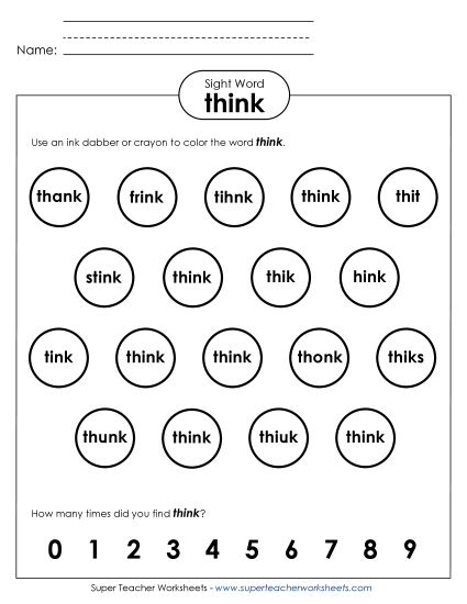 Dab or Color: Think (Printable PDF Worksheet)