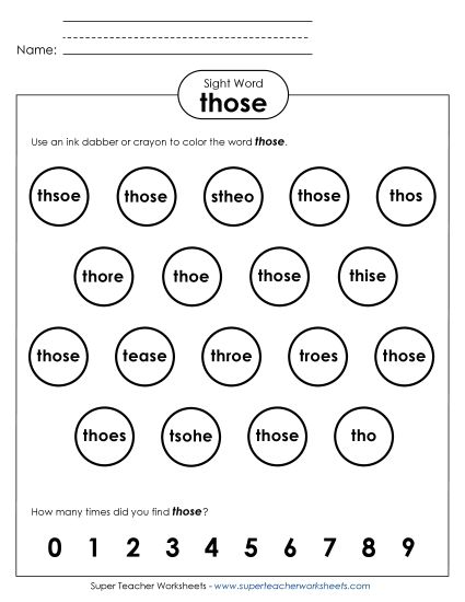 Dab or Color: Those (Printable PDF Worksheet)