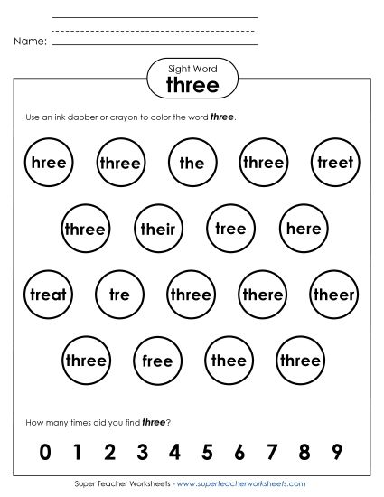 Dab or Color: Three (Printable PDF Worksheet)