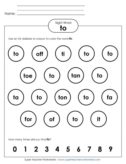 Dab or Color: To (Printable PDF Worksheet)