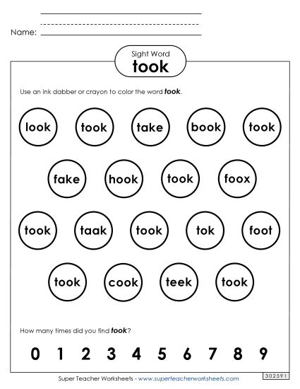 Dab or Color: Took (Printable PDF Worksheet)